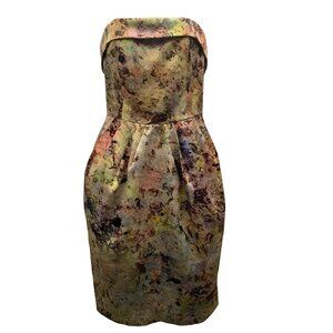 McGinn Anthro Strapless Dress Sz 0 Cooling Magma Watercolor Artsy Cocktail Party
